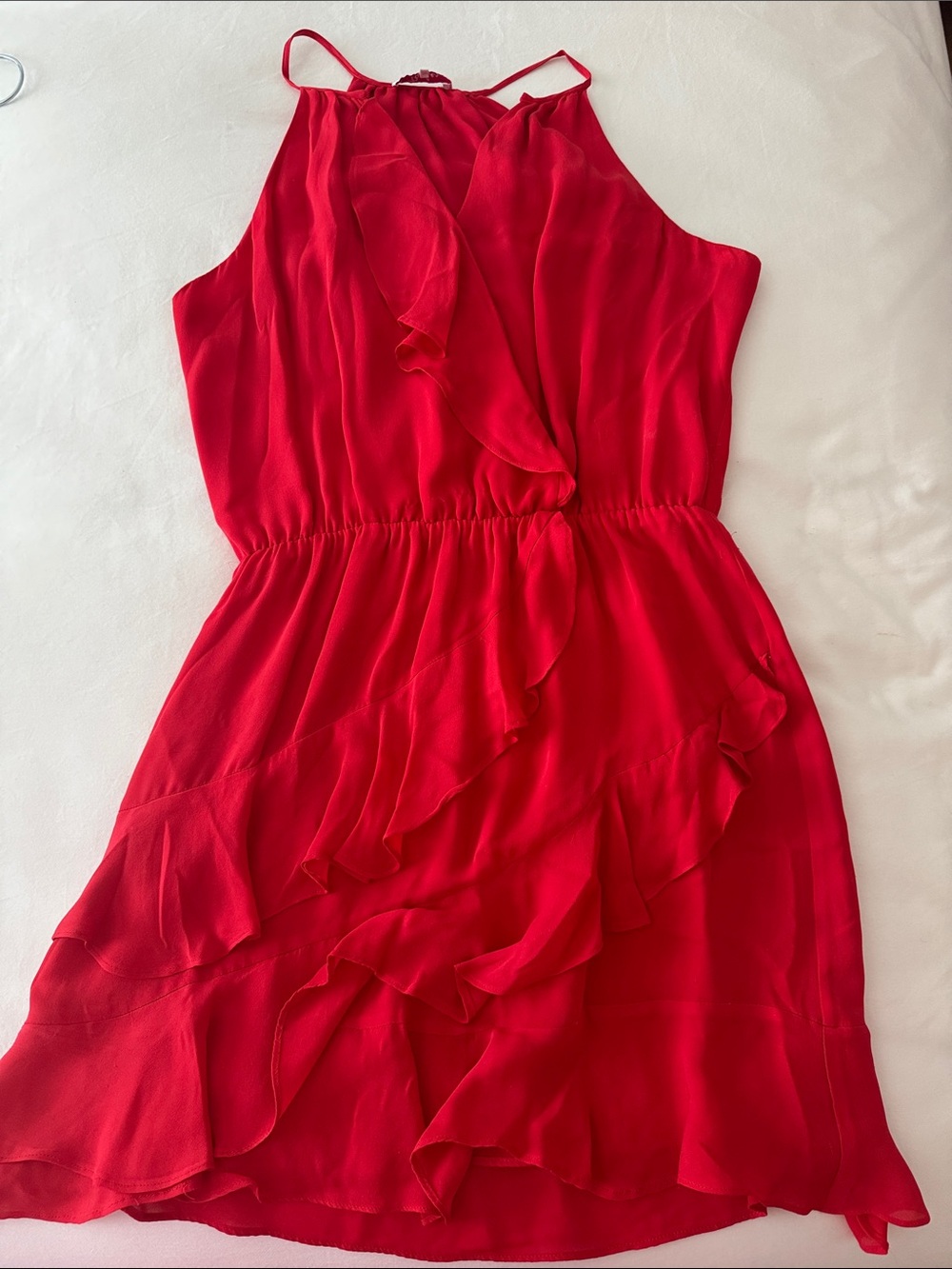 Parker silk Red Ruffle Sleeveless Dress
